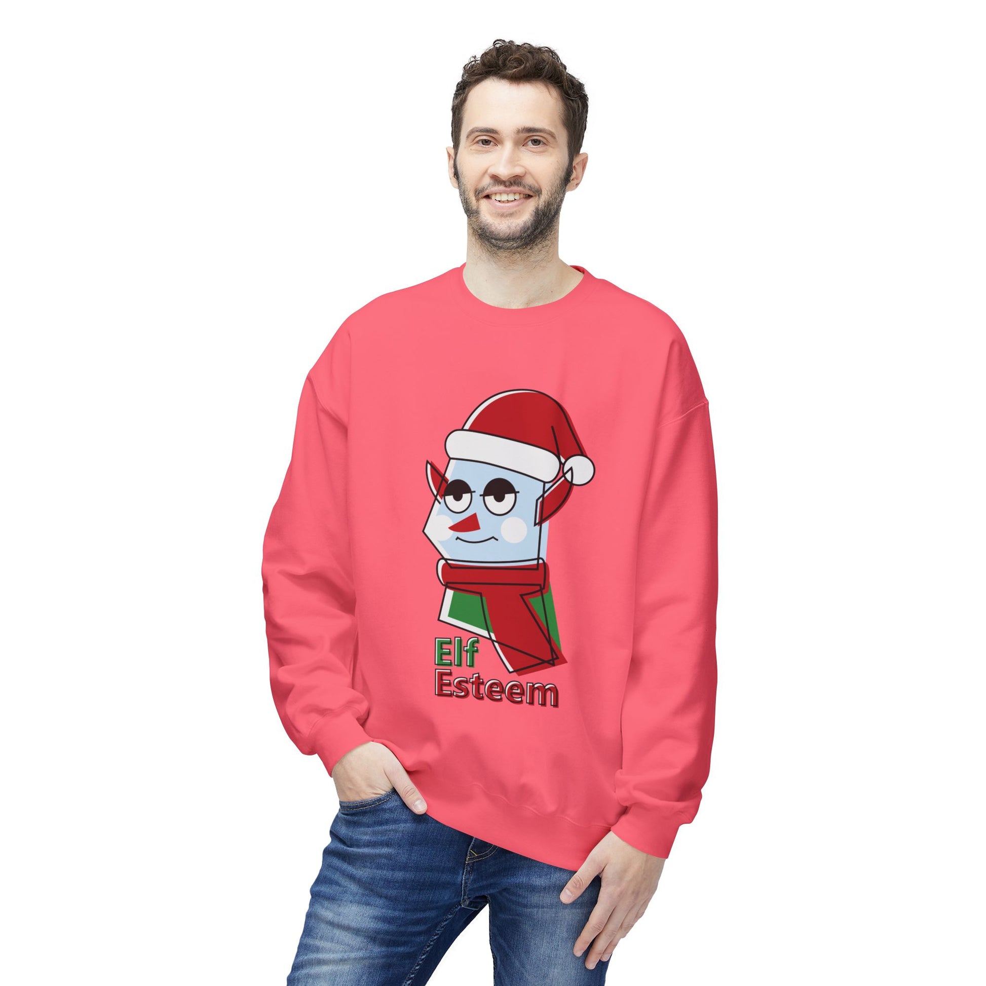 Elf Esteem Crewneck Sweatshirt — Funny Retro Holiday Christmas Sweater Printify