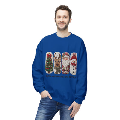 Christmas Crewneck Sweatshirt — Festive Tree Reindeer Santa Snowman Design Printify