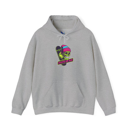 Skate or Die Skull Skateboard Hoodie — Neon Retro Skull Beanie Design Printify