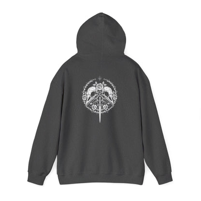 Sword Crest Hoodie — Gothic Floral Sword Graphic Printify