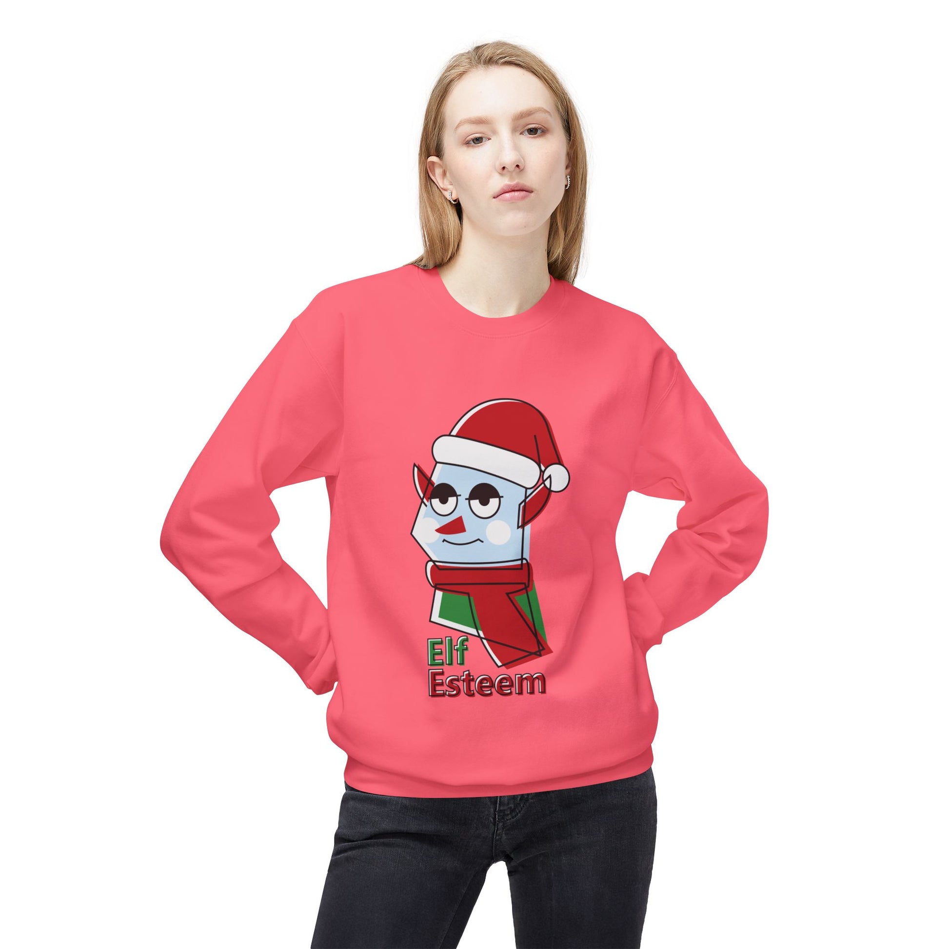 Elf Esteem Crewneck Sweatshirt — Funny Retro Holiday Christmas Sweater Printify