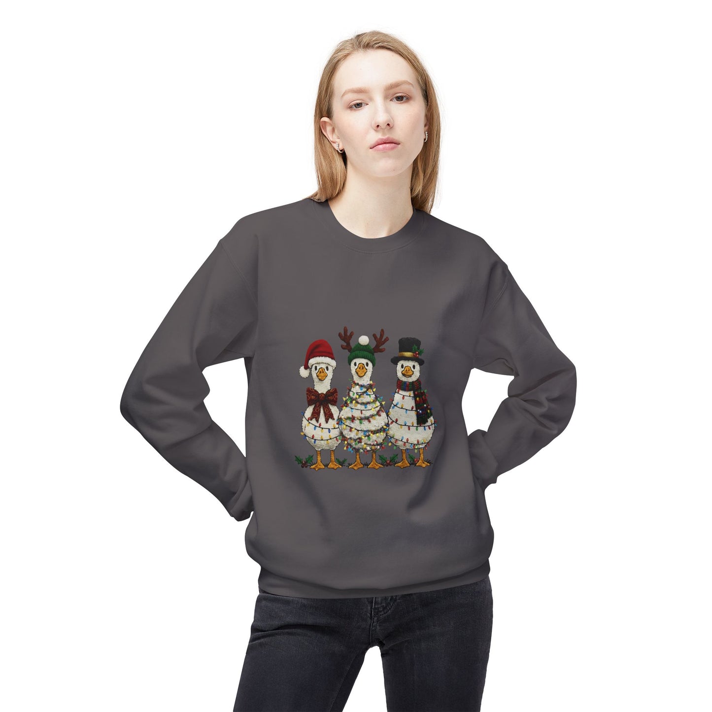 Christmas Duck Family Sweatshirt — Festive Holiday Trio Crewneck Printify