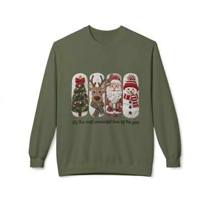 Christmas Crewneck Sweatshirt — Festive Tree Reindeer Santa Snowman Design Printify