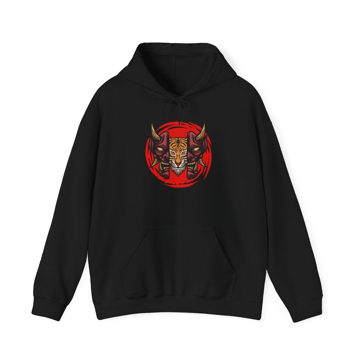 Tiger Demon Hoodie – Red Circle Oni Mask Graphic Printify