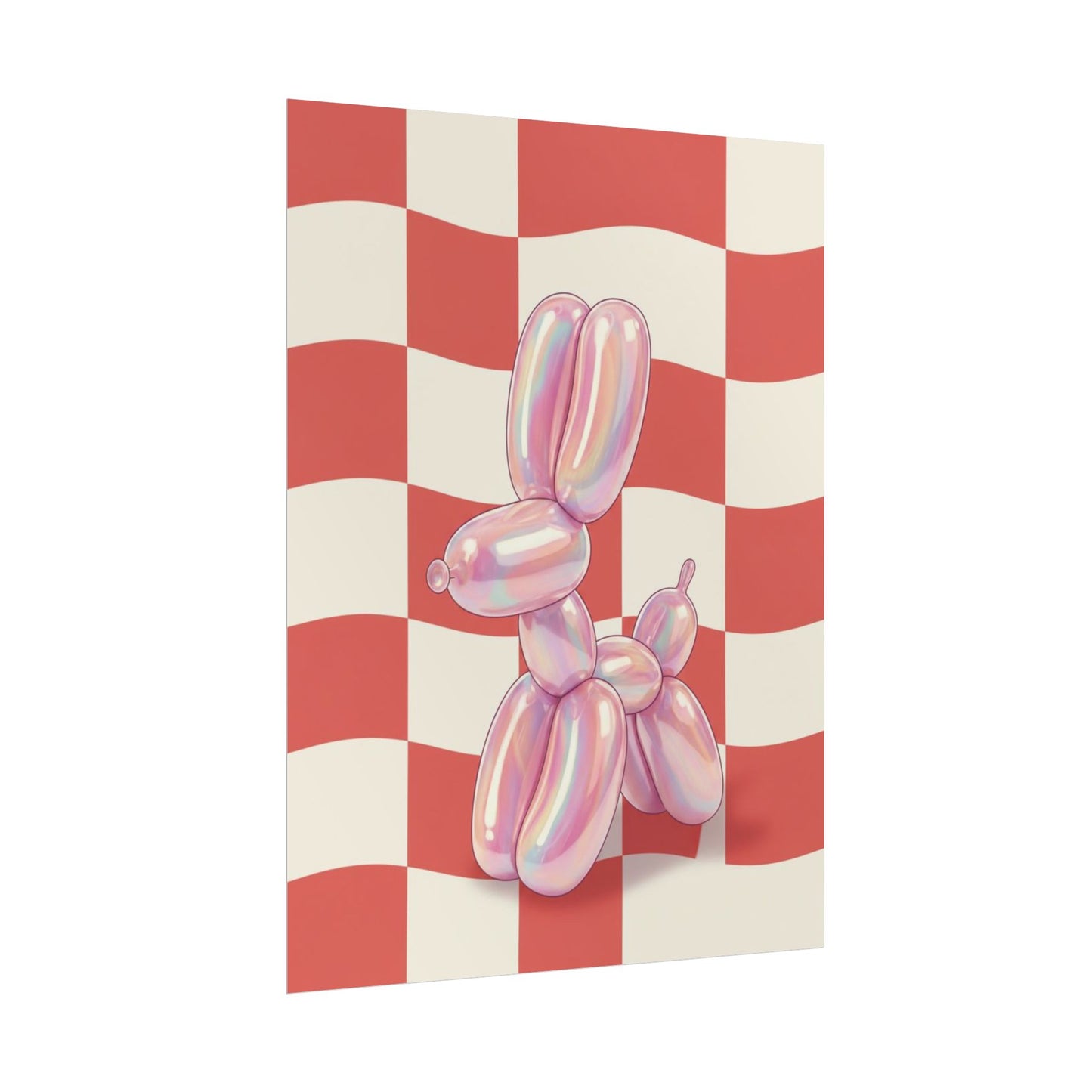 Iridescent Balloon Dog Poster — Retro Checkerboard Wall Art Printify