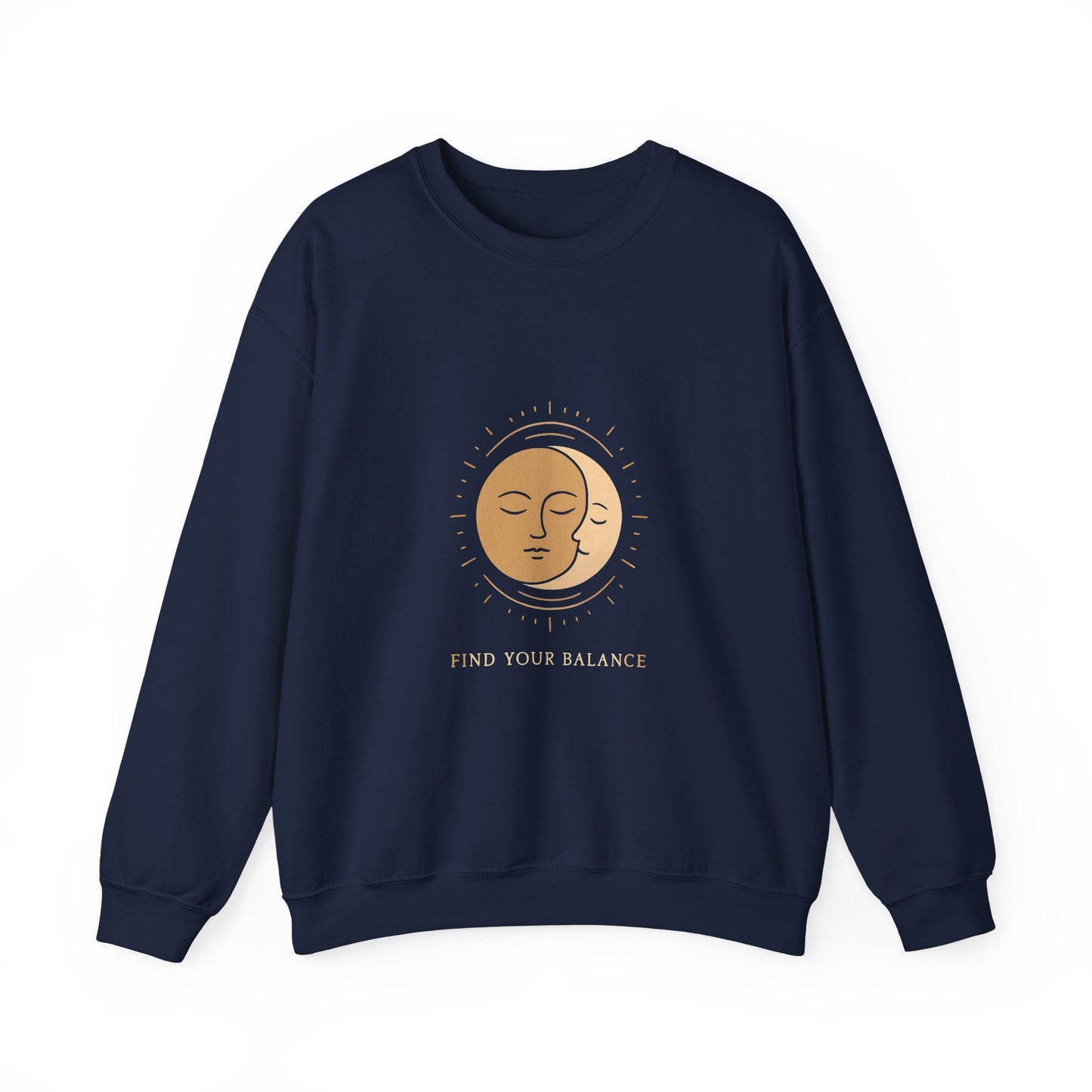 Minimalist Sun & Moon Face Crewneck Sweatshirt — Calm Vibes, Spiritual Graphic Printify