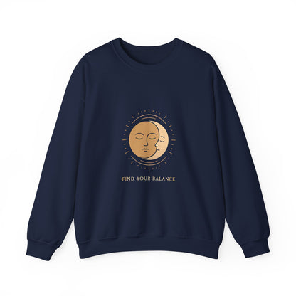 Minimalist Sun & Moon Face Crewneck Sweatshirt — Calm Vibes, Spiritual Graphic Printify