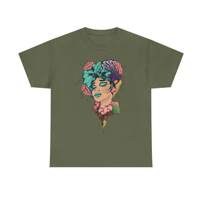 Surreal Floral Portrait T-Shirt — Colorful Woman Head Art Tee Printify
