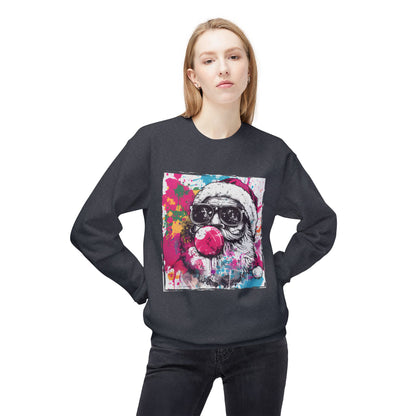 Skull Santa Bubblegum Sweatshirt – Colorful Holiday Graphic Crewneck Printify