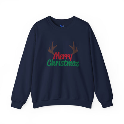 Merry Christmas Reindeer Antlers Crewneck Sweatshirt Printify