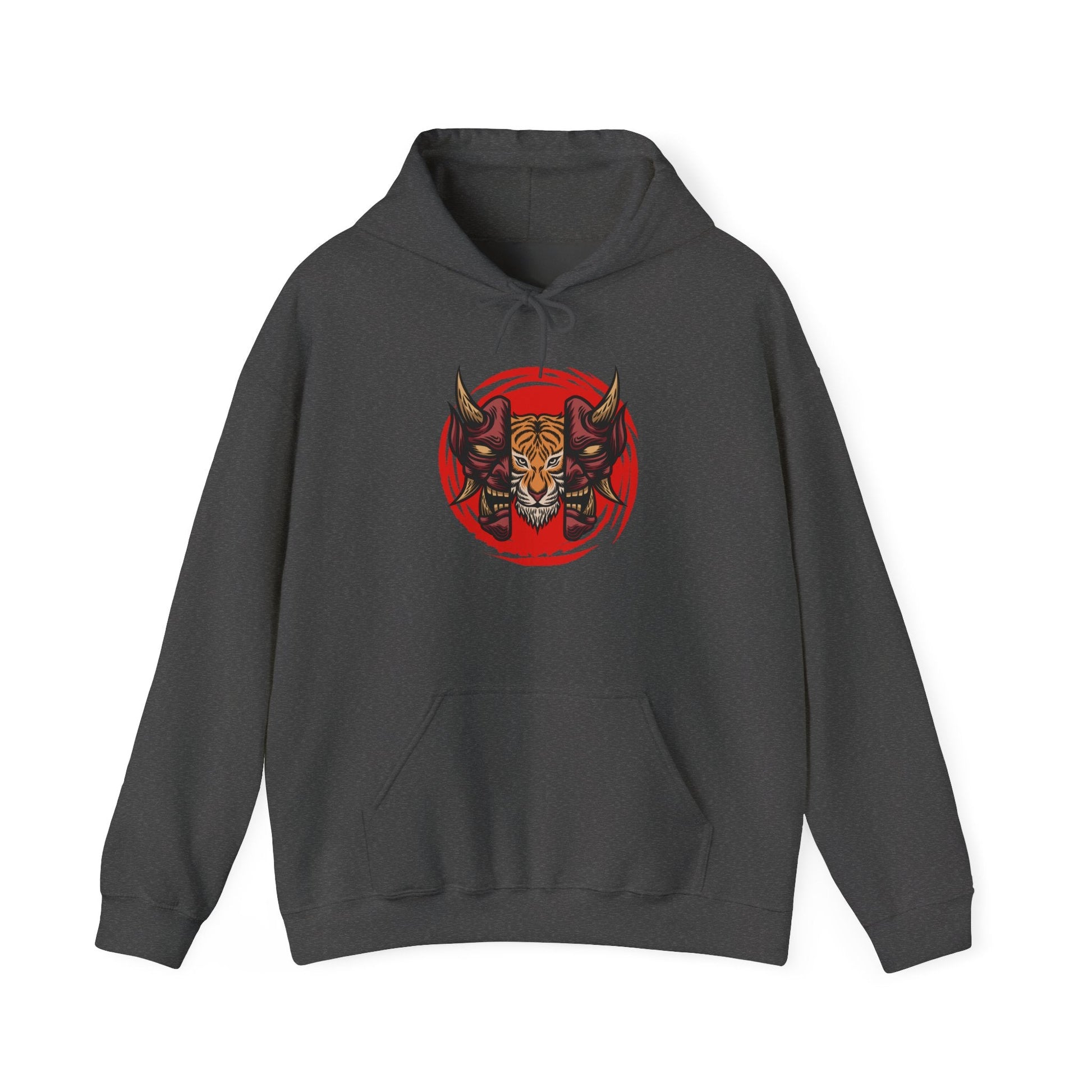 Tiger Demon Hoodie – Red Circle Oni Mask Graphic Printify