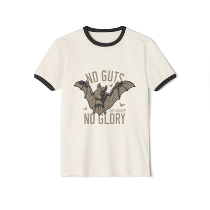 Bat Hunter Ringer Tee — "No Guts No Glory" Vintage Graphic T-Shirt Printify