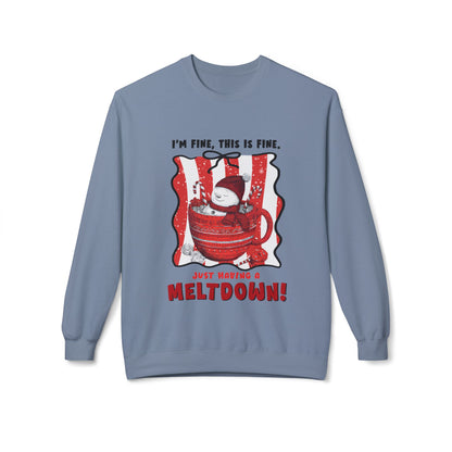 Sweatshirt — "I’m Fine, This Is Fine" Melting Penguin Crewneck Printify