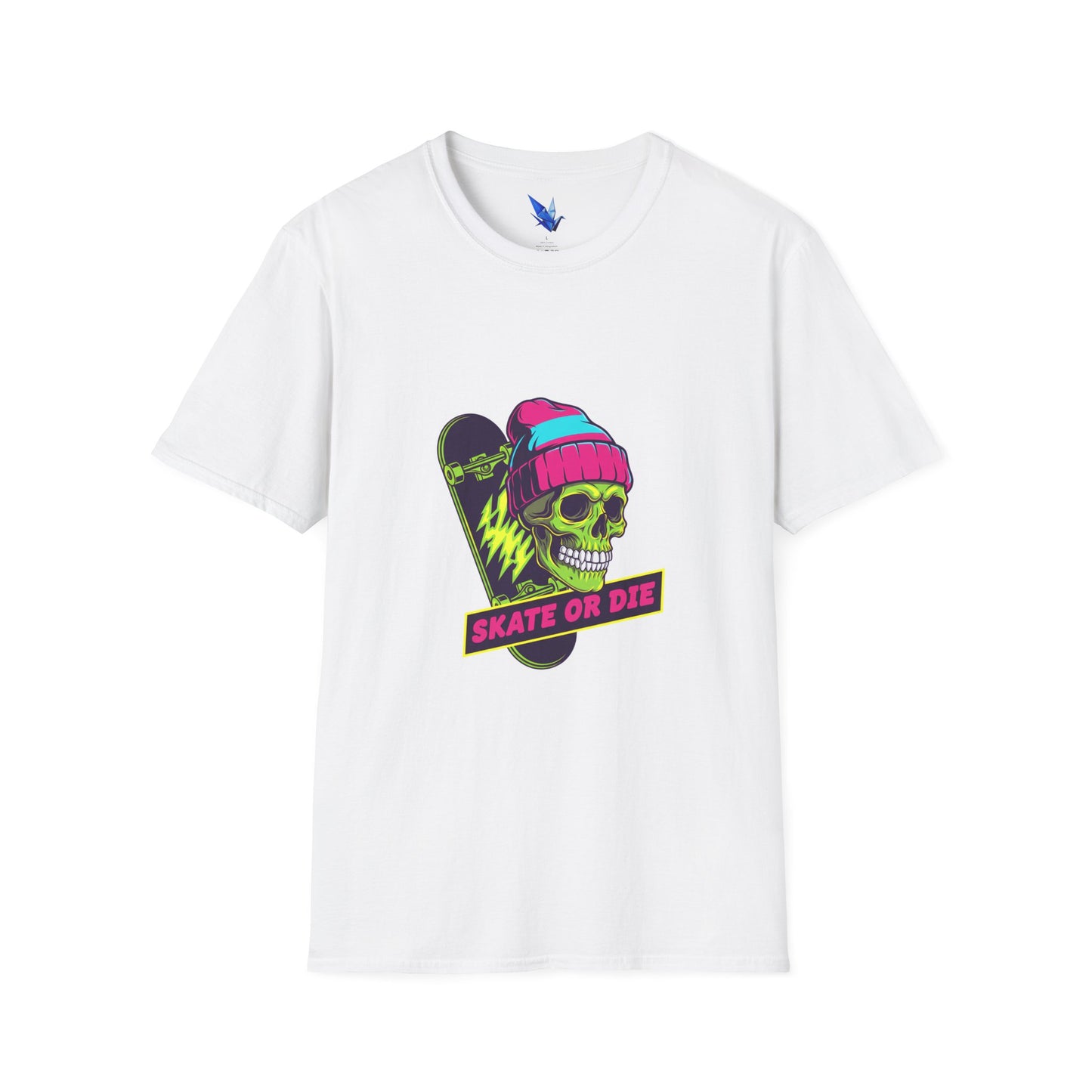 Skate or Die Skull T-Shirt — Neon Skateboard Graphic Tee Printify