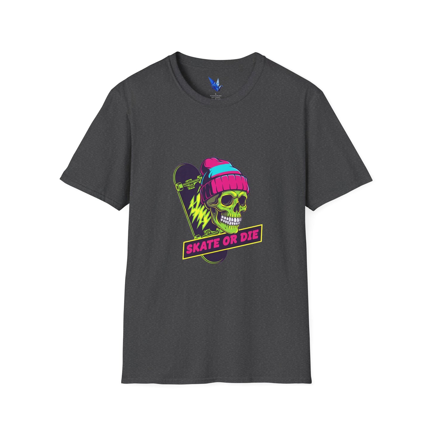 Skate or Die Skull T-Shirt — Neon Skateboard Graphic Tee Printify