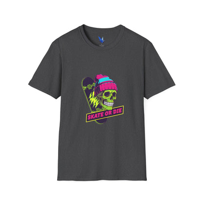 Skate or Die Skull T-Shirt — Neon Skateboard Graphic Tee Printify