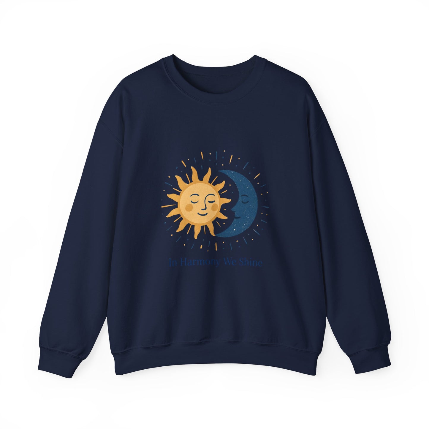 Sun and Moon Crewneck Sweatshirt — "In Harmony We Shine" Cozy Astrology Pullover Printify