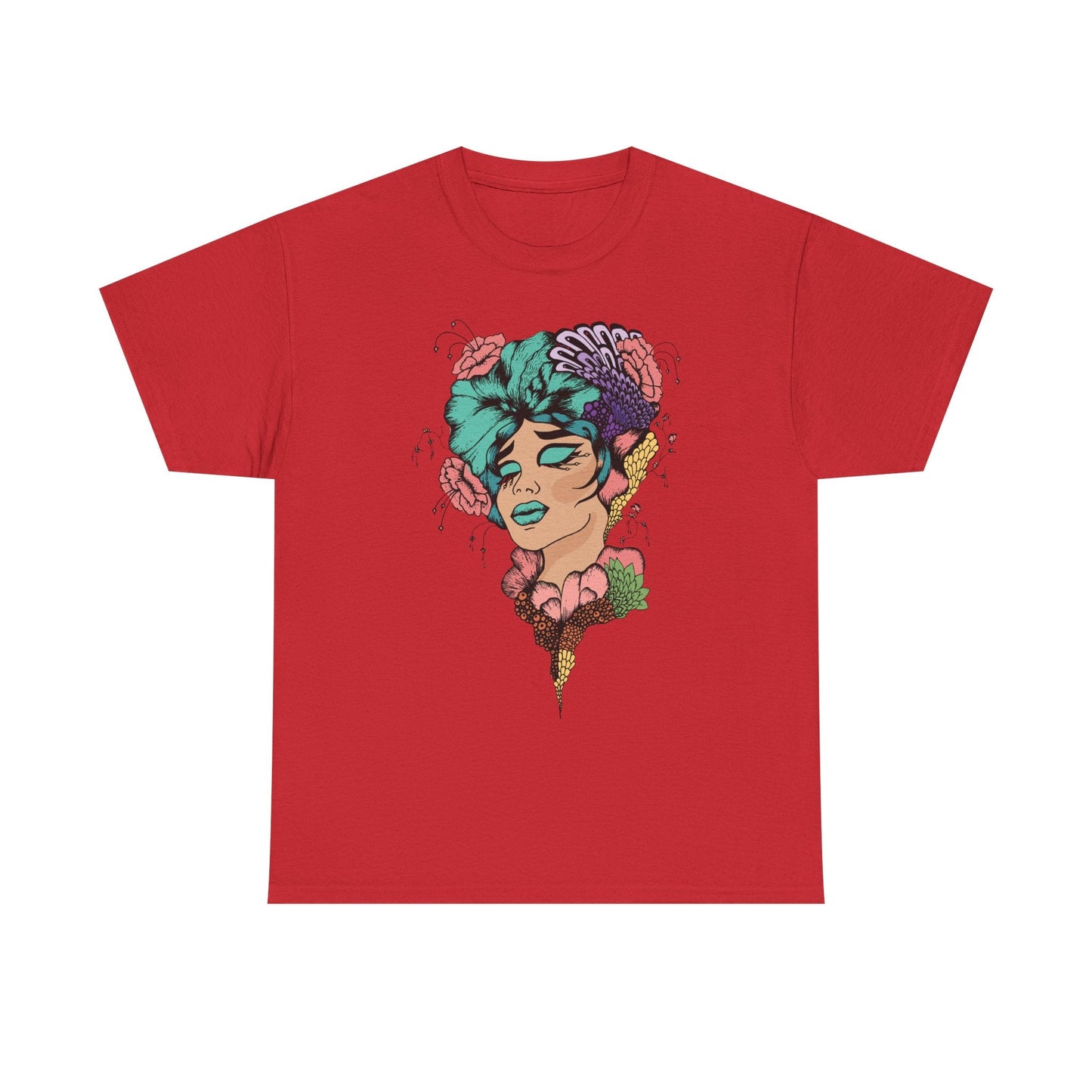 Surreal Floral Portrait T-Shirt — Colorful Woman Head Art Tee Printify