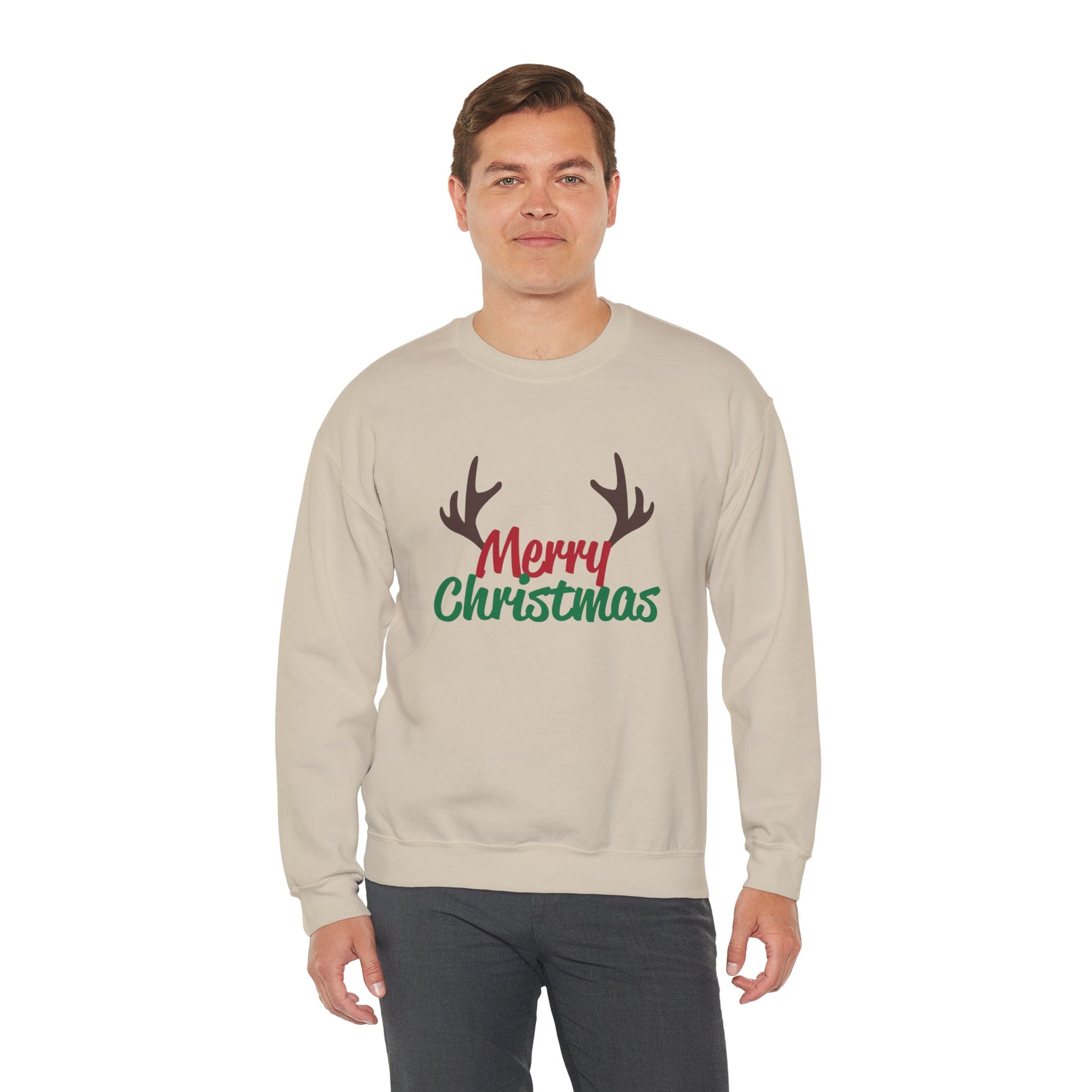 Merry Christmas Reindeer Antlers Crewneck Sweatshirt Printify