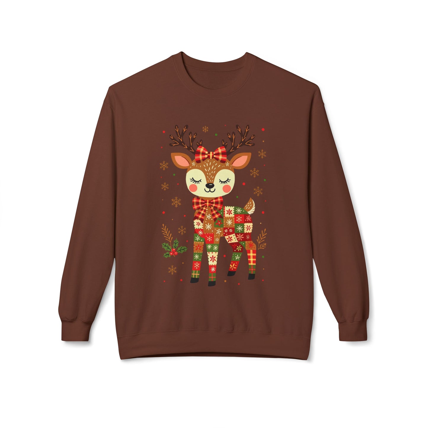Christmas Patchwork Reindeer Sweatshirt Printify