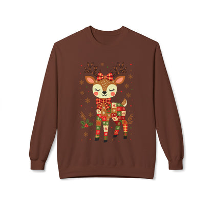 Christmas Patchwork Reindeer Sweatshirt Printify