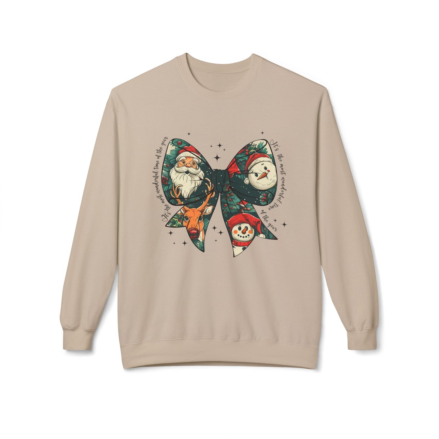 Christmas Bow Sweatshirt — Vintage Santa & Snowman Holiday Crewneck Printify