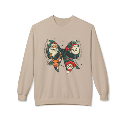 Christmas Bow Sweatshirt — Vintage Santa & Snowman Holiday Crewneck Printify