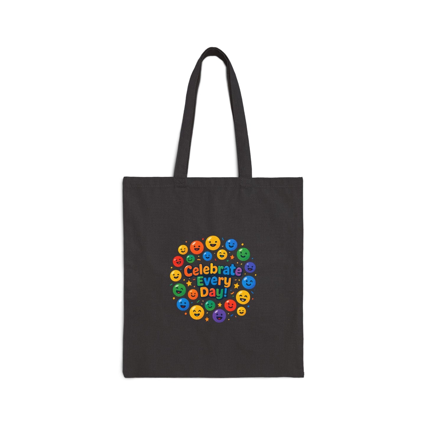 Tote Bag - "Celebrate Every Day" Rainbow Smiley Canvas Tote Printify
