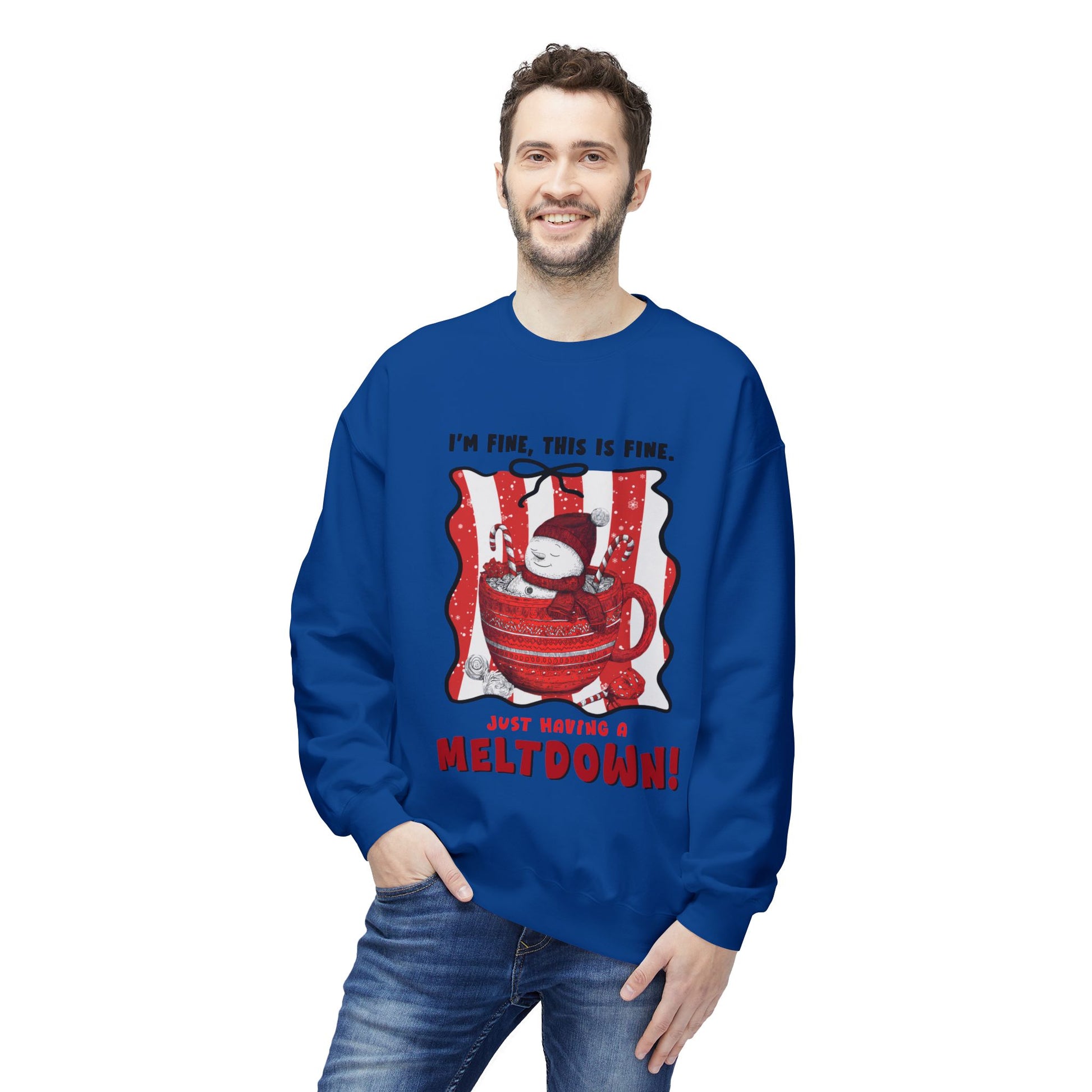 Sweatshirt — "I’m Fine, This Is Fine" Melting Penguin Crewneck Printify