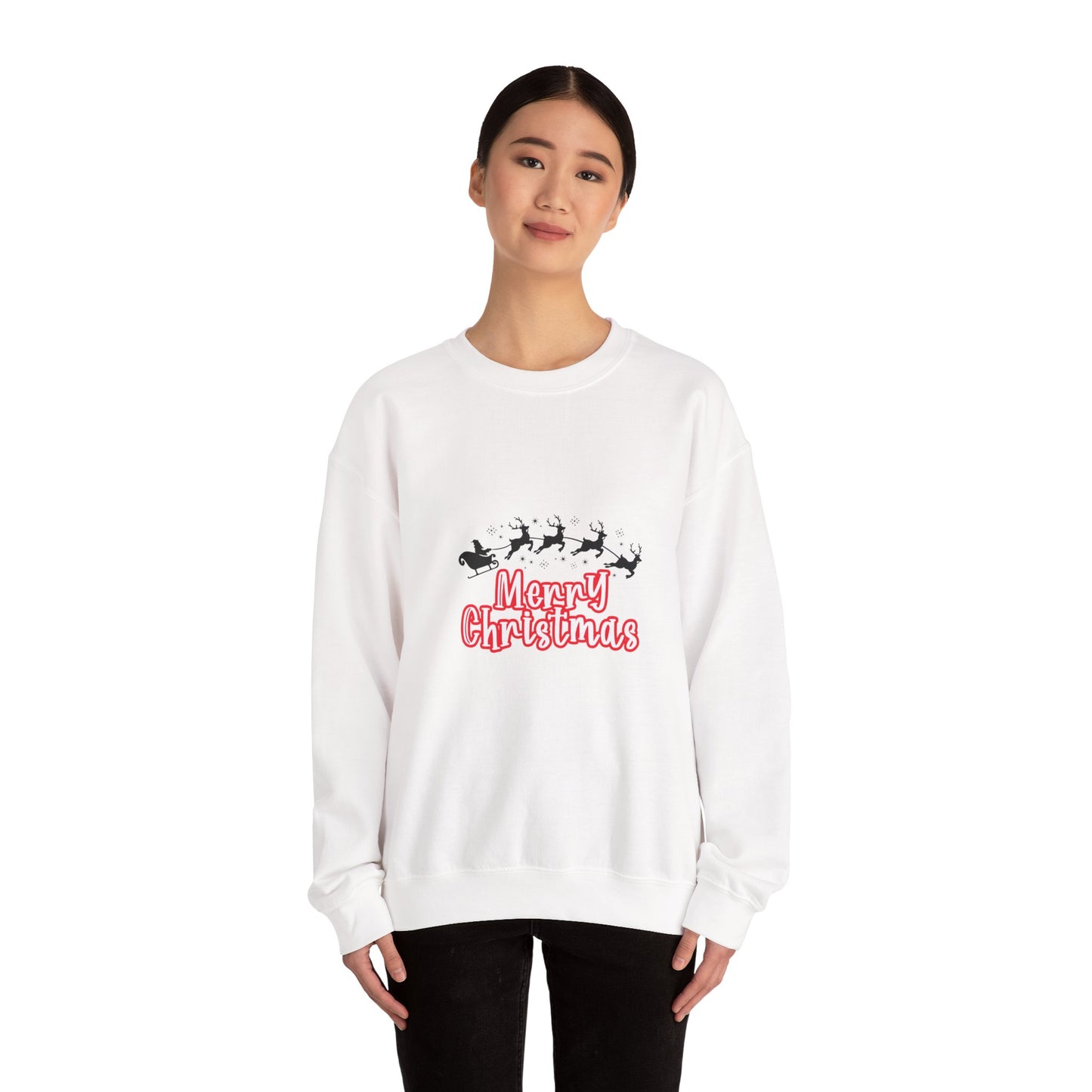 Christmas Crewneck Sweatshirt - 'Merry Christmas' Santa Sleigh Holiday Sweatshirt Printify