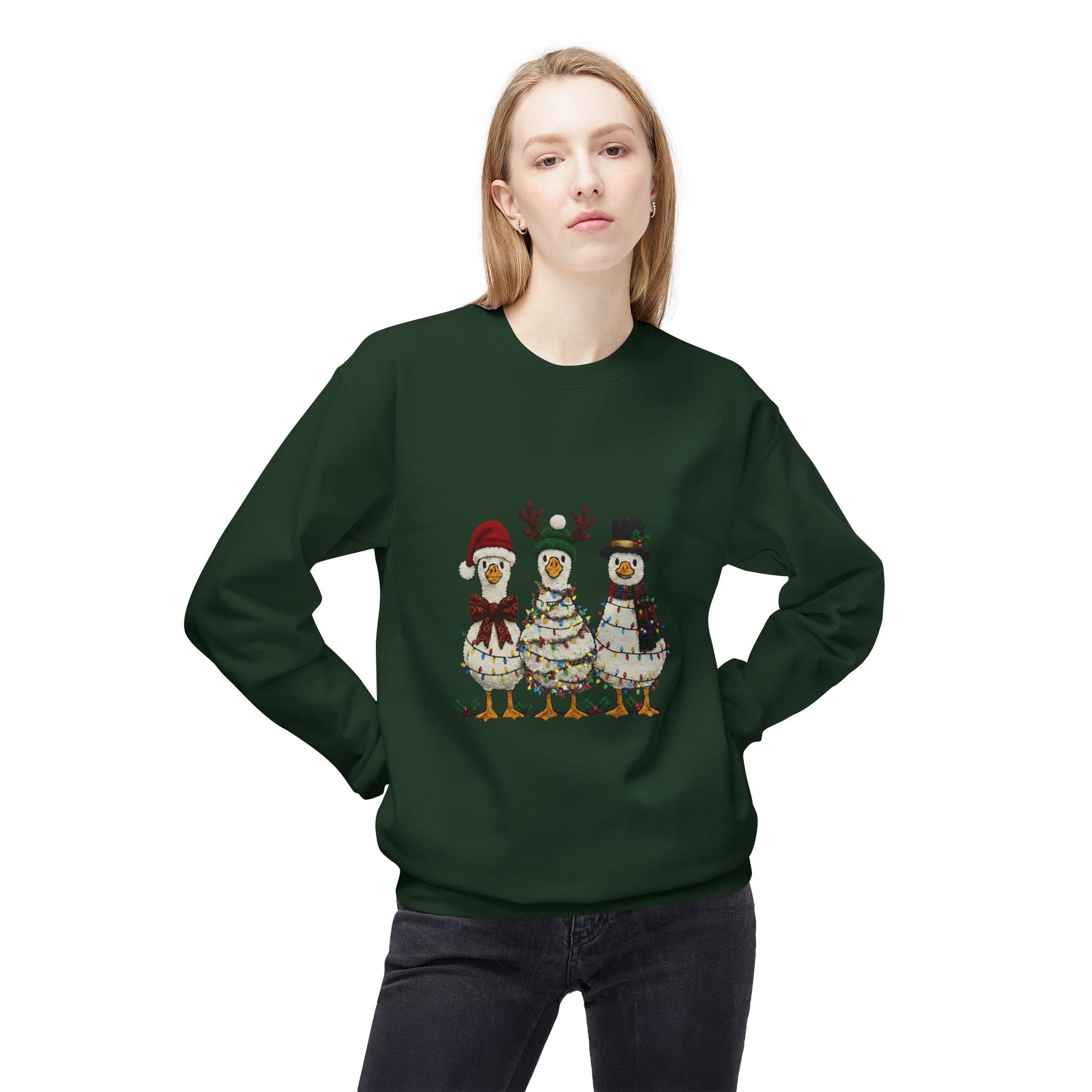 Christmas Duck Family Sweatshirt — Festive Holiday Trio Crewneck Printify