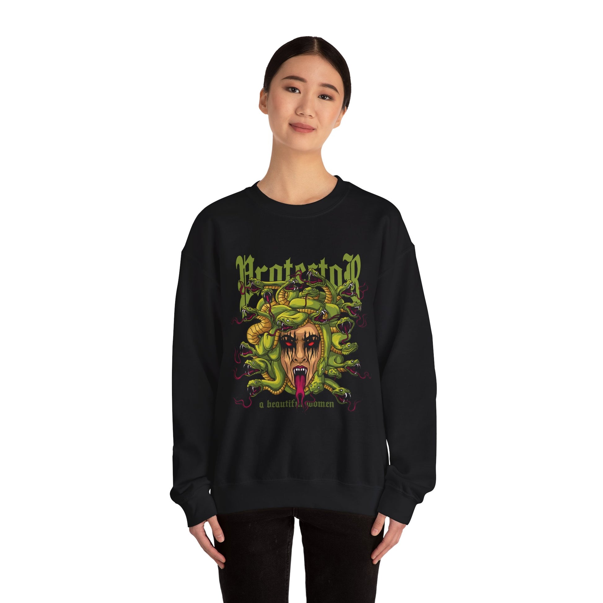 Medusa Graphic Sweatshirt — 'Protestor' Horror Myth Printify