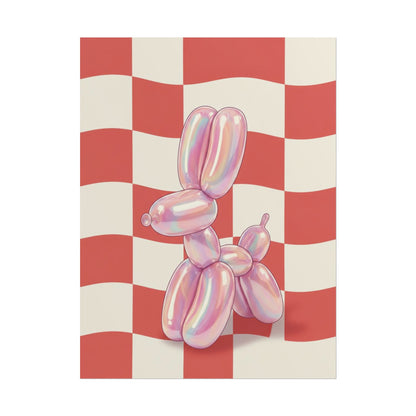 Iridescent Balloon Dog Poster — Retro Checkerboard Wall Art Printify