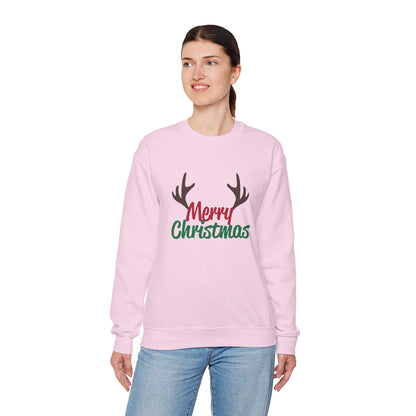 Merry Christmas Reindeer Antlers Crewneck Sweatshirt Printify
