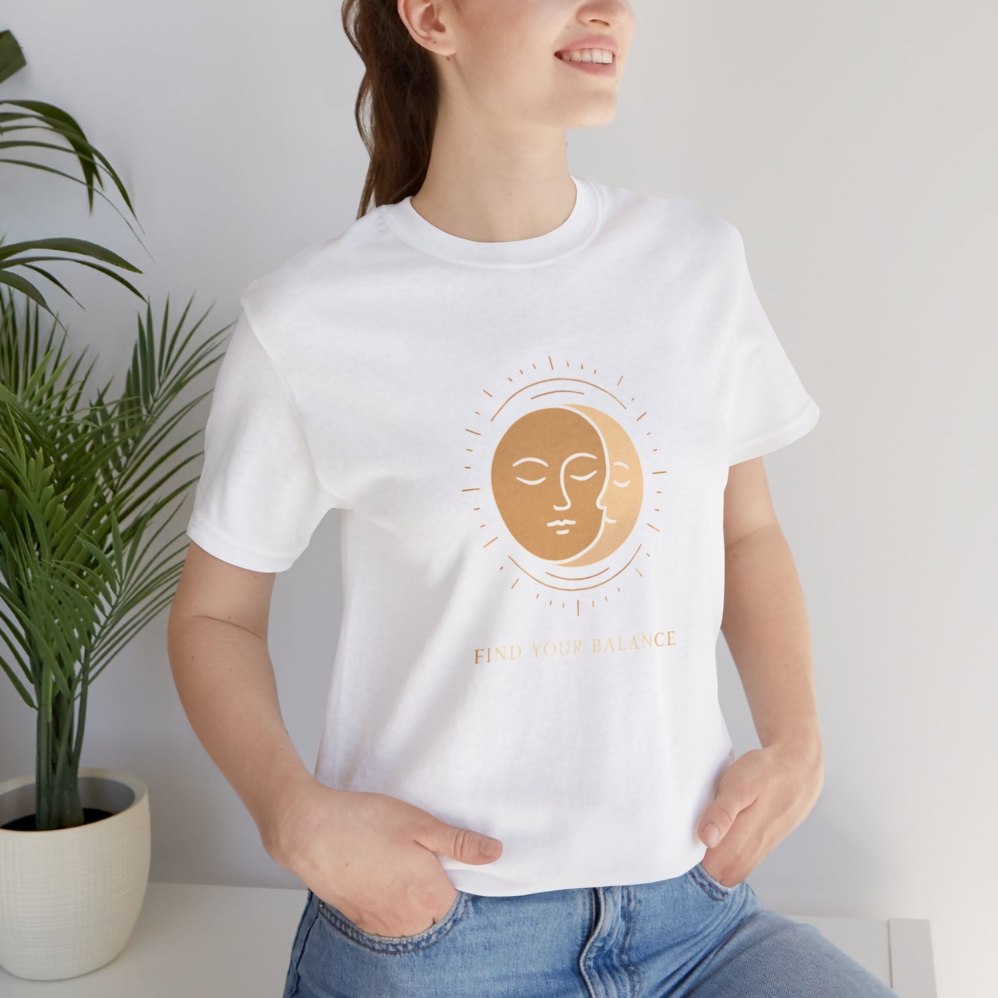 Sun & Moon Minimalist Tee — Celestial Face Graphic T-Shirt Printify