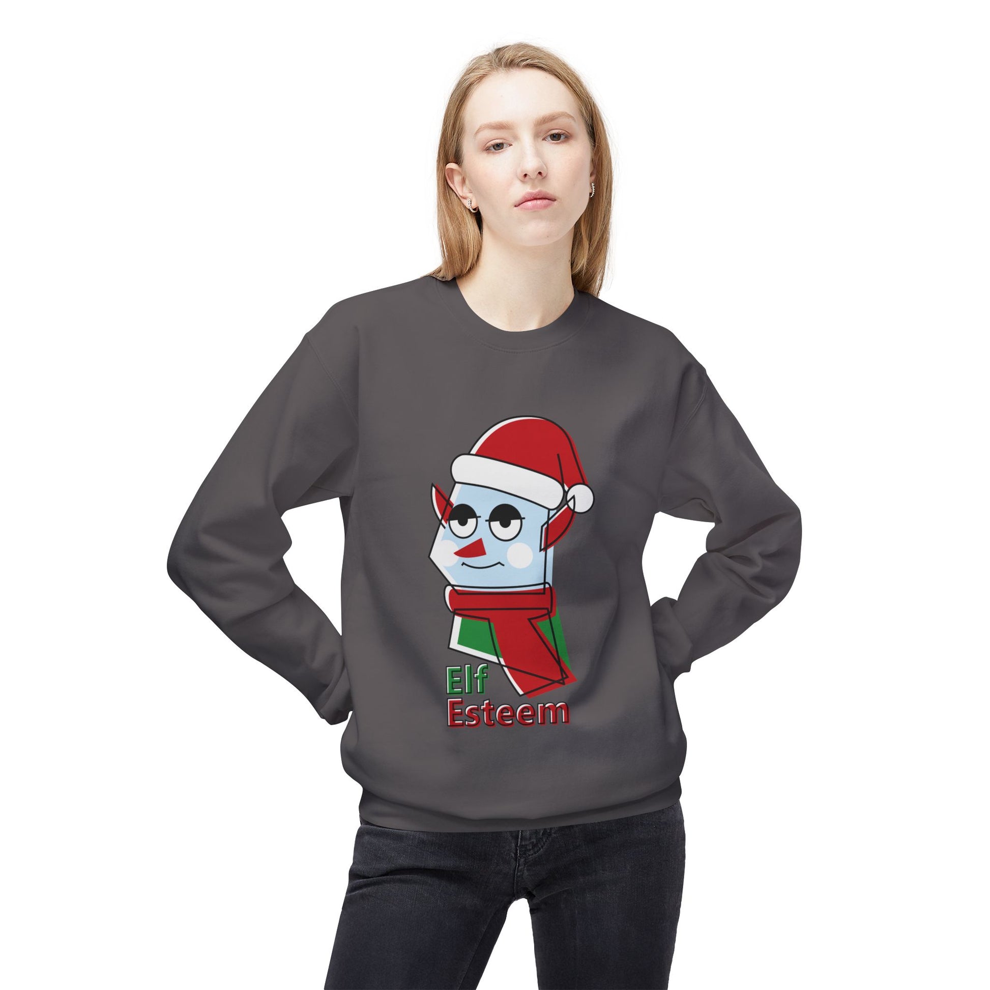 Elf Esteem Crewneck Sweatshirt — Funny Retro Holiday Christmas Sweater Printify