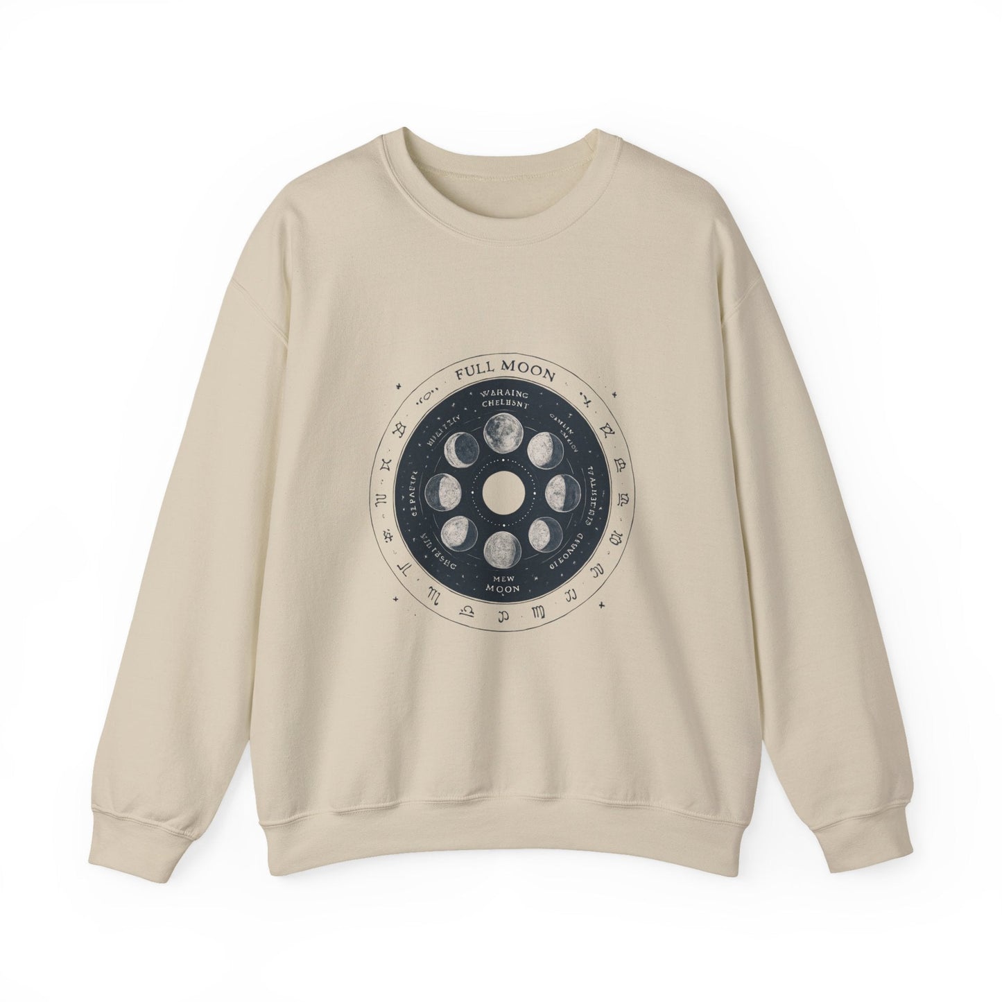 Moon Phase Crewneck Sweatshirt — Full Moon Diagram Graphic Printify