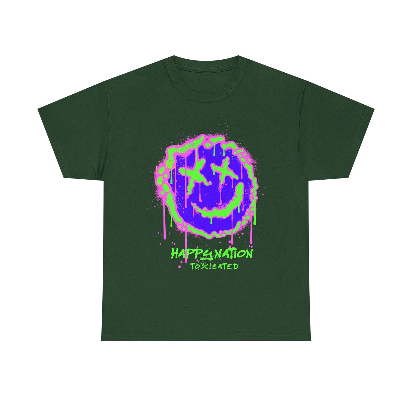 Tee — Neon Drip Smiley "Happynation Toxicated" Graphic T-shirt Printify