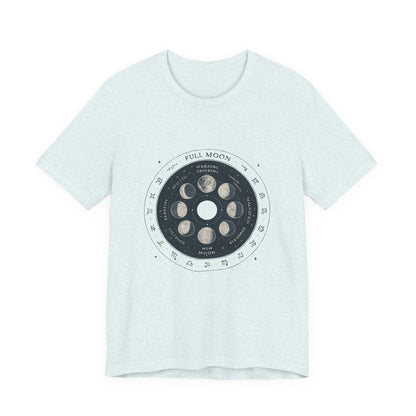 Moon Phases T-Shirt — Illustrated Lunar Cycle Tee (Full Moon, New Moon & Zodiac Icons) Printify