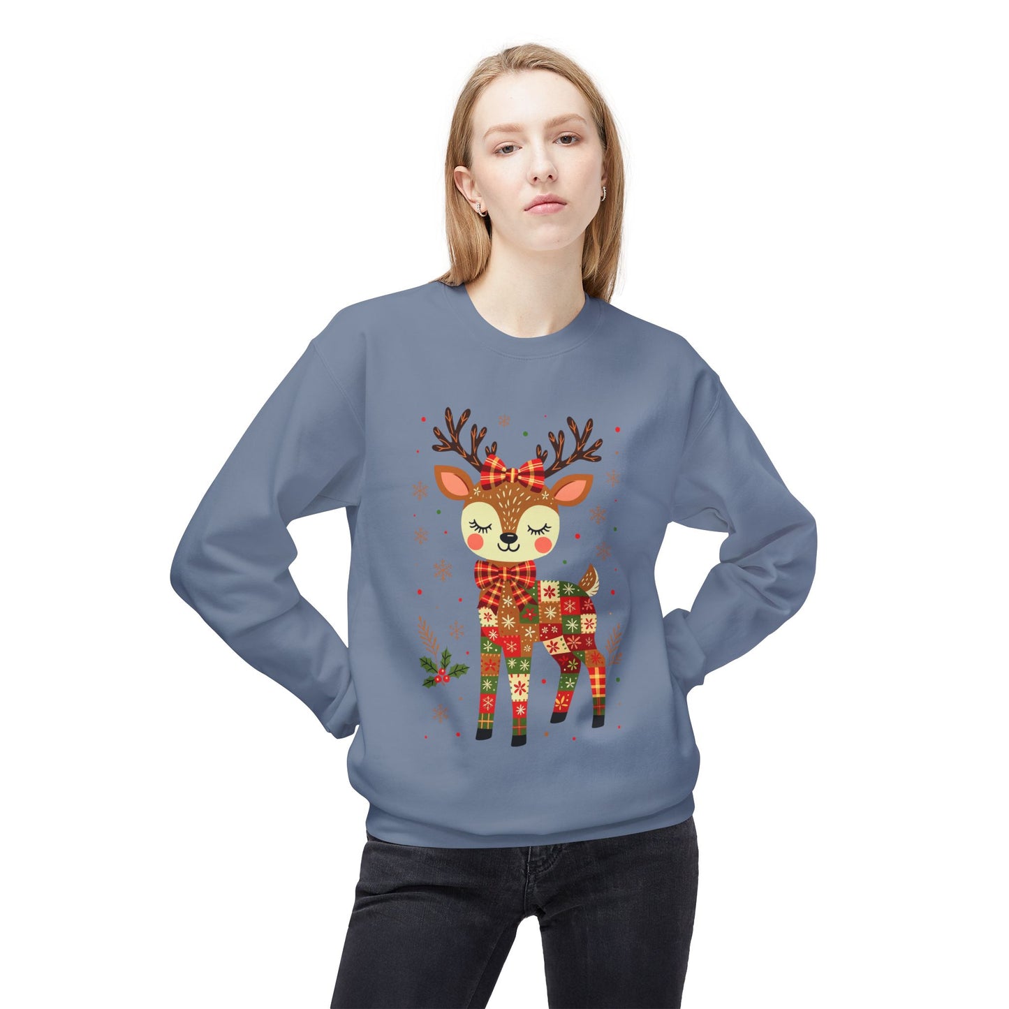 Christmas Patchwork Reindeer Sweatshirt Printify