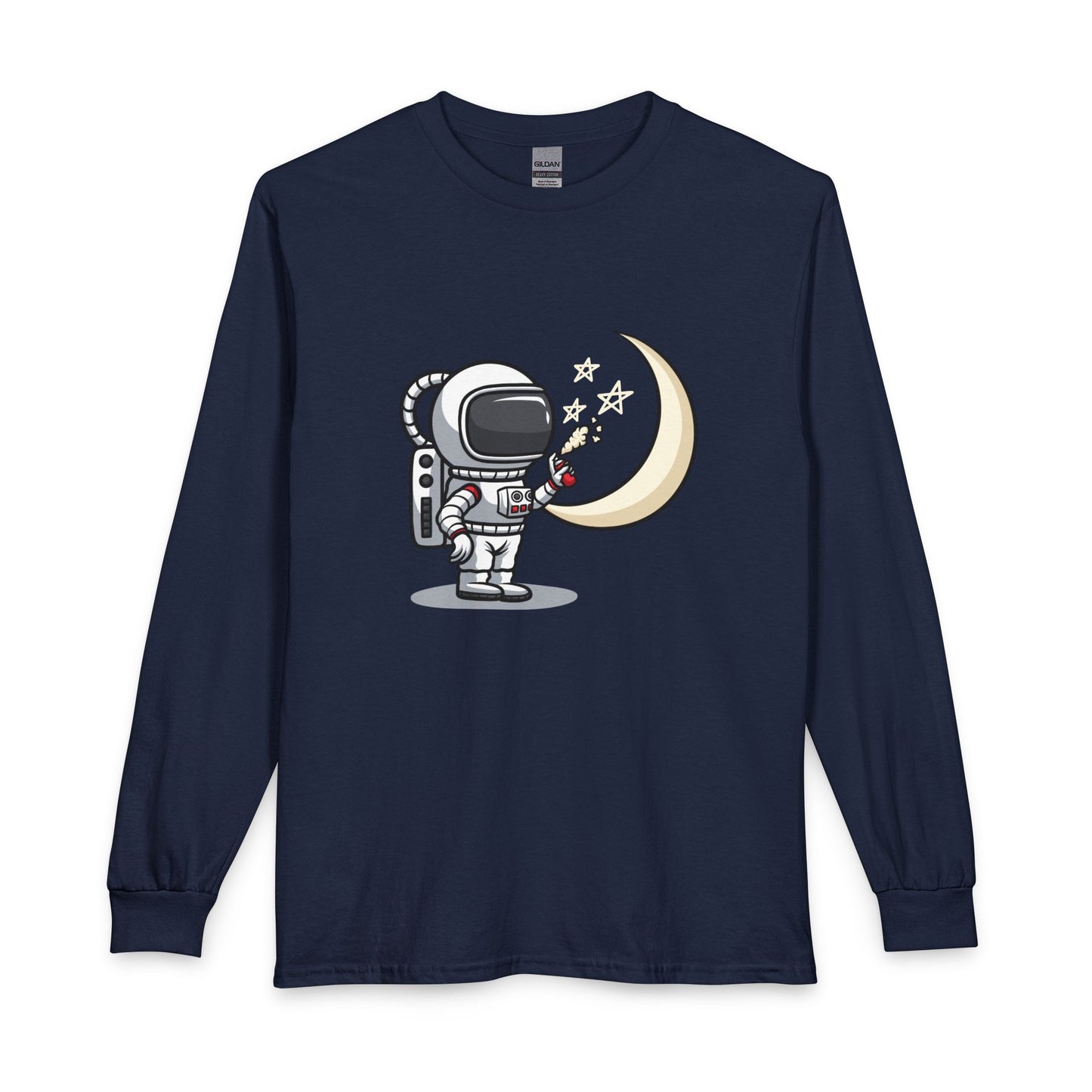 Astronaut & Moon Long Sleeve Tee — Cute Space Explorer Graphic T-shirt Printify