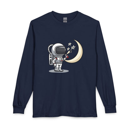 Astronaut & Moon Long Sleeve Tee — Cute Space Explorer Graphic T-shirt Printify