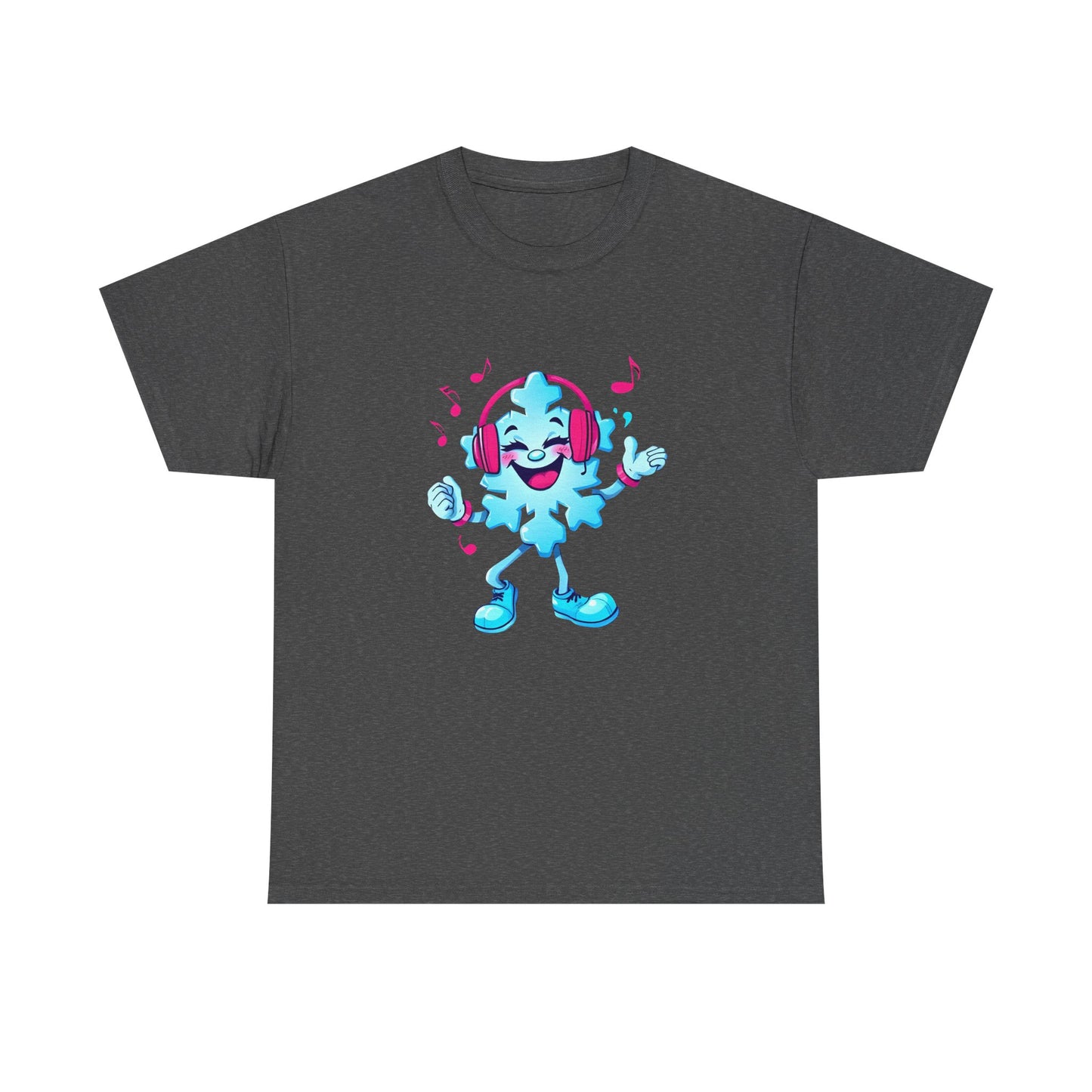 Music Lover Graphic Tee — Happy Snowflake Headphones Character Shirt Printify