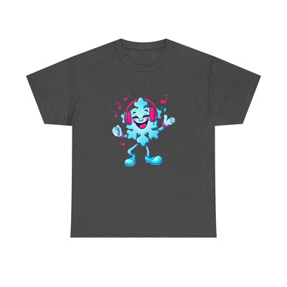 Music Lover Graphic Tee — Happy Snowflake Headphones Character Shirt Printify