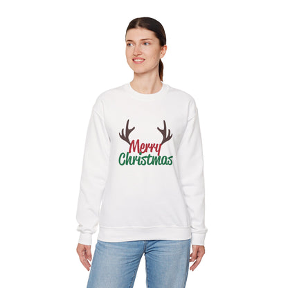 Merry Christmas Reindeer Antlers Crewneck Sweatshirt Printify