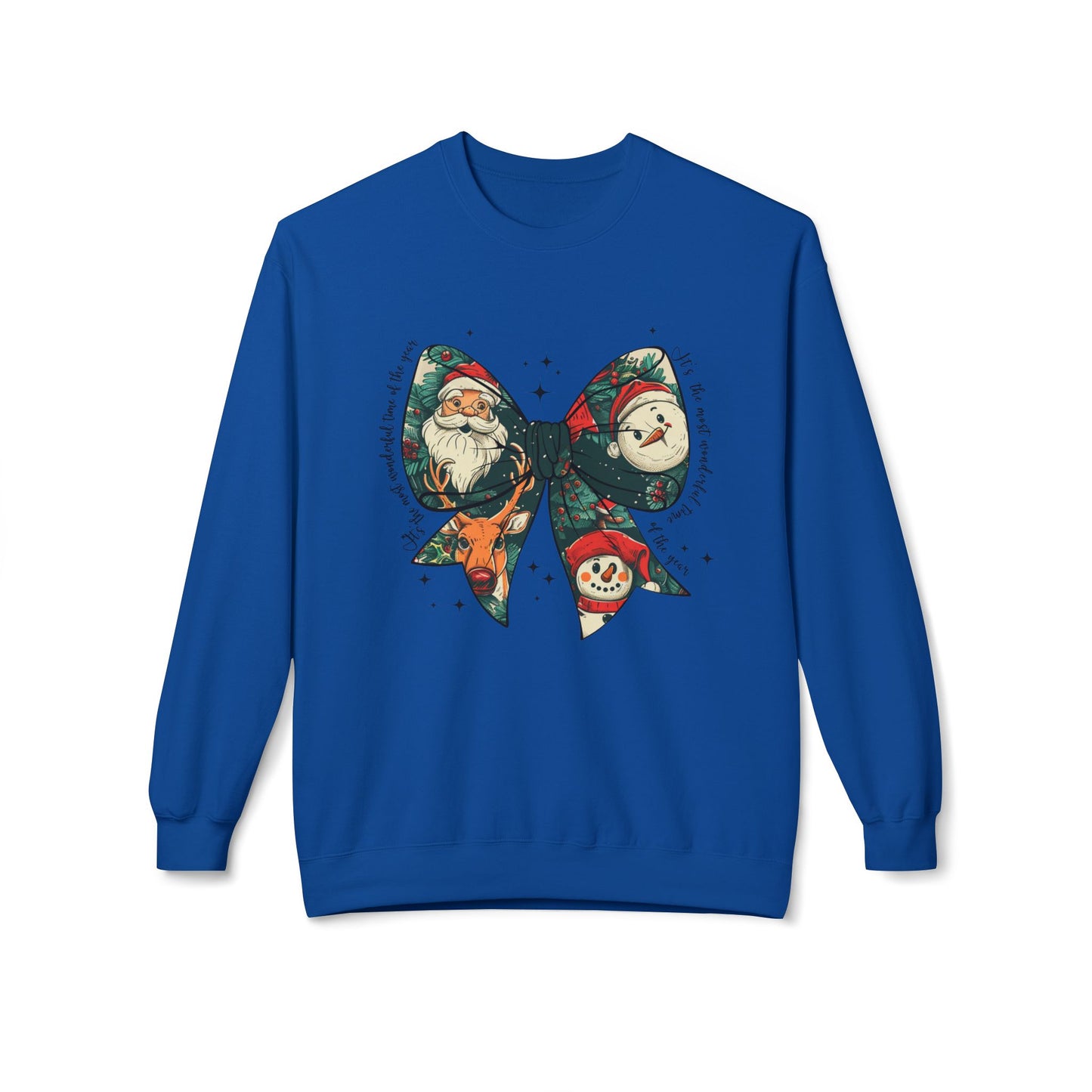 Christmas Bow Sweatshirt — Vintage Santa & Snowman Holiday Crewneck Printify