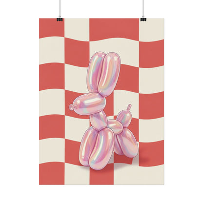 Iridescent Balloon Dog Poster — Retro Checkerboard Wall Art Printify