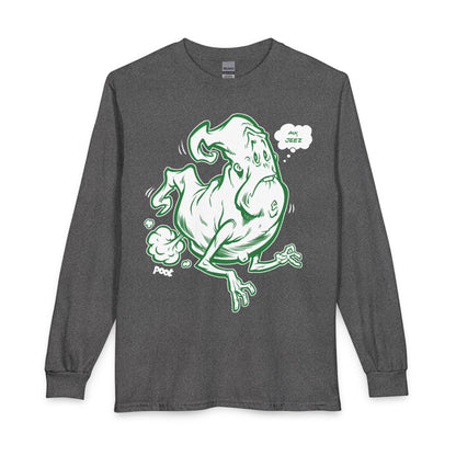 Ghostly Sneeze Long Sleeve T-Shirt — Playful Green Cartoon Spirit Design Printify