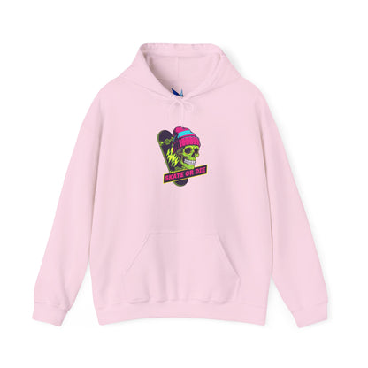 Skate or Die Skull Skateboard Hoodie — Neon Retro Skull Beanie Design Printify