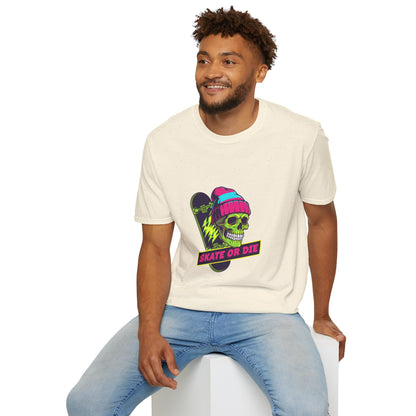 Skate or Die Skull T-Shirt — Neon Skateboard Graphic Tee Printify